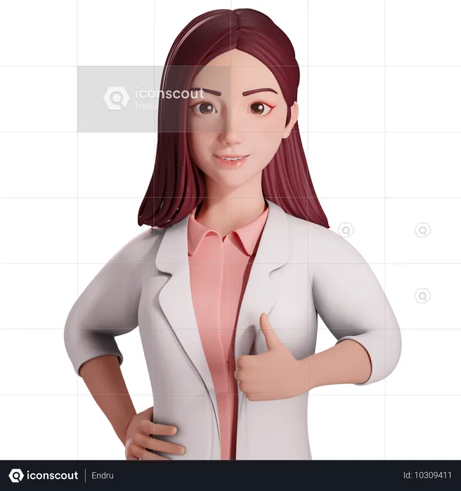 Female doctor showing thumbs up gesture with her left hand  3D Illustration