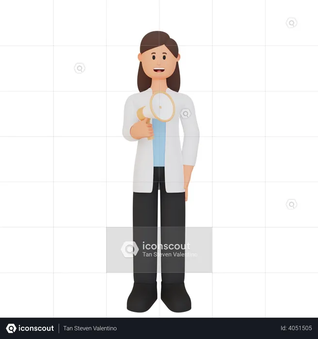 Female doctor speaking into megaphone  3D Illustration