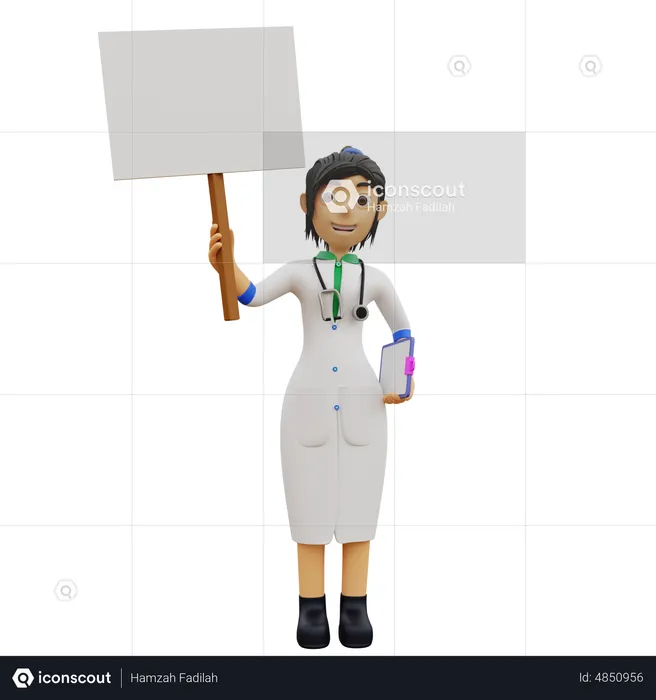 Female doctor stand while holding placard  3D Illustration