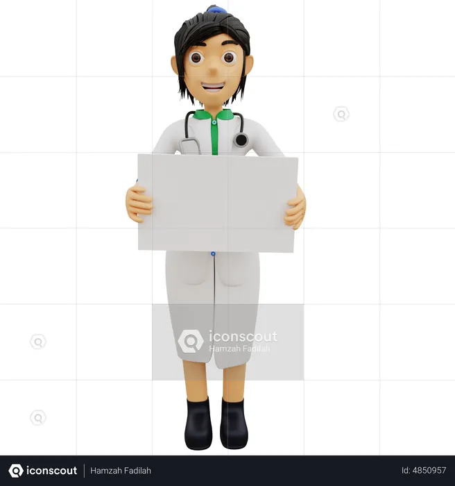 Female doctor standing with blank board  3D Illustration
