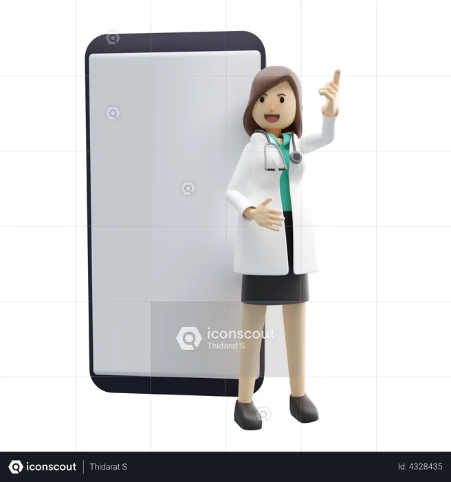 Female doctor standing with blank mobile screen  3D Illustration