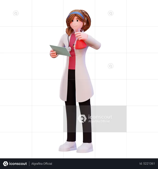 Female doctor studying chemical  3D Illustration