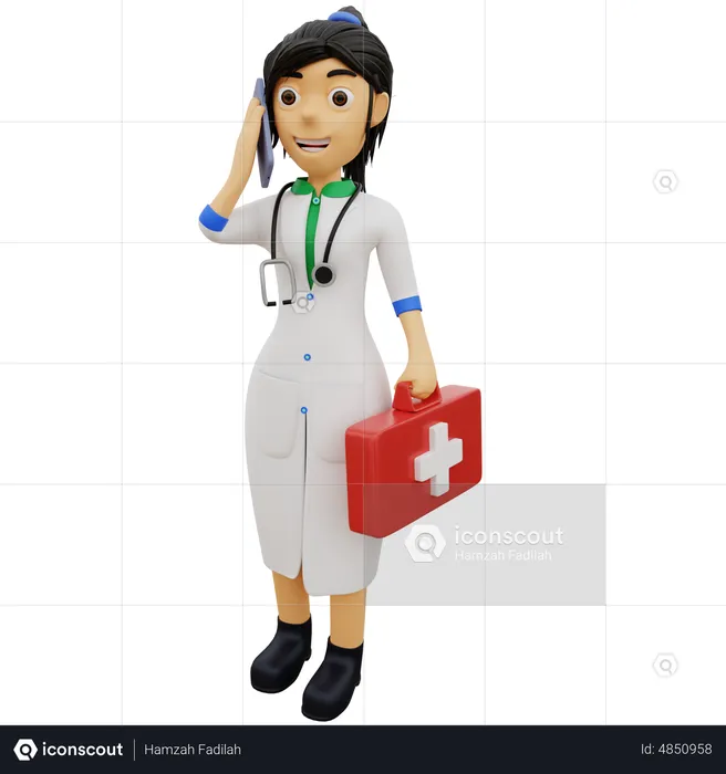 Female doctor talking on smartphone  3D Illustration