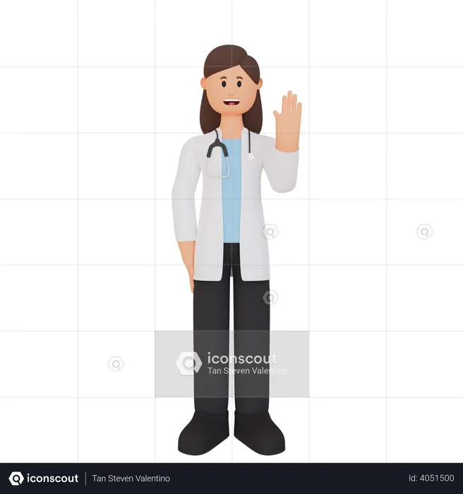 Female Doctor waving his hand  3D Illustration