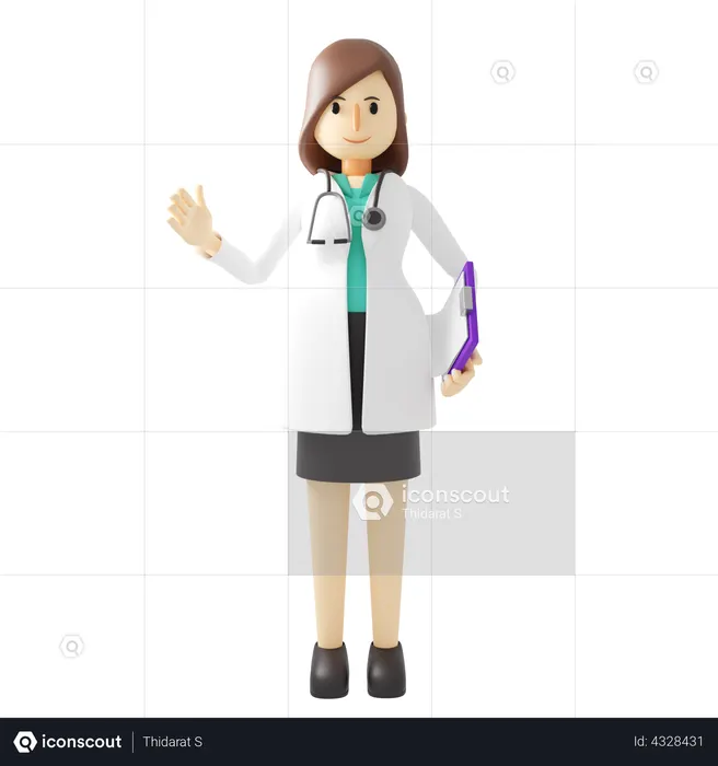 Female doctor with medical report  3D Illustration