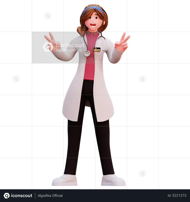 Female doctor with victory  3D Illustration