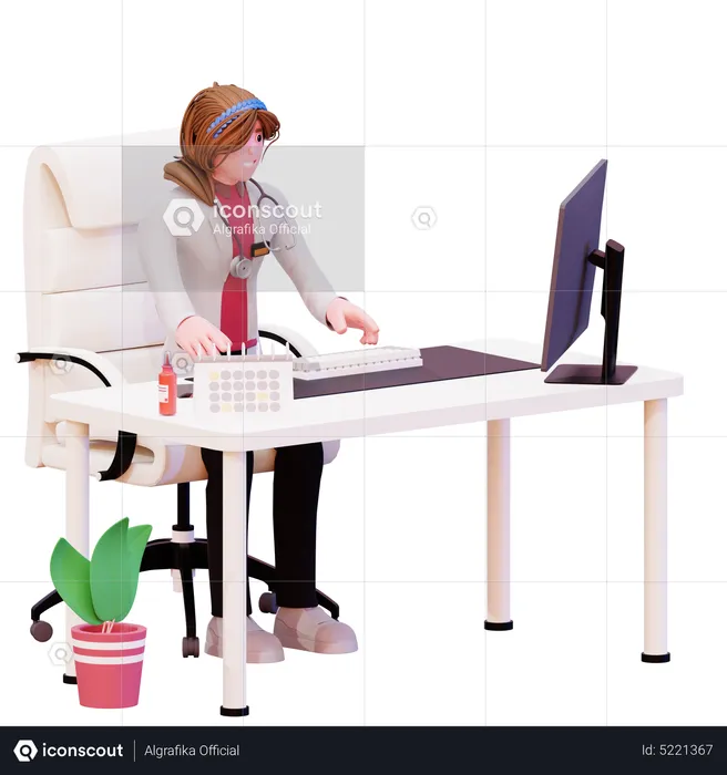 Female doctor working at clinic  3D Illustration