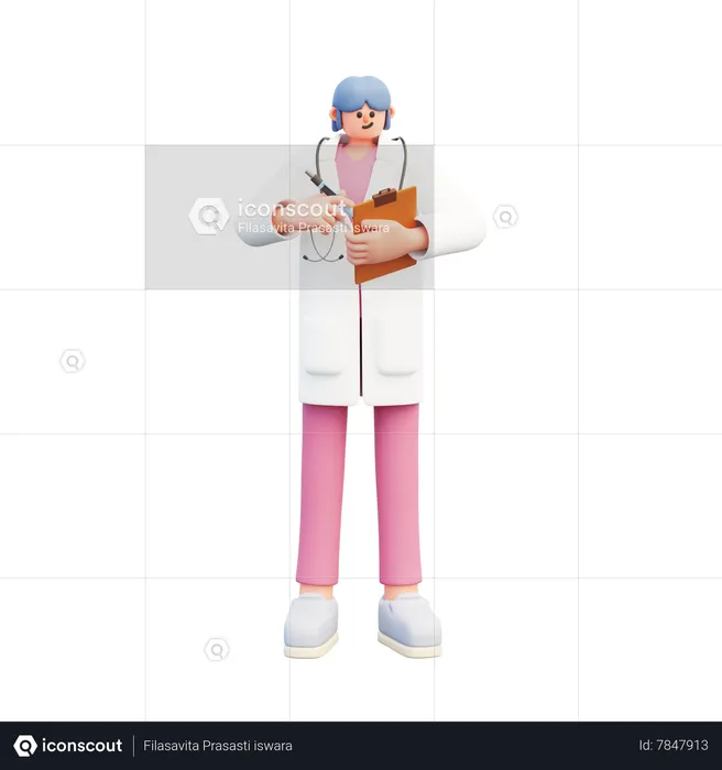 Female Doctor Writing Medical Report  3D Illustration