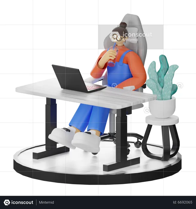 Female drinking coffee while working  3D Illustration