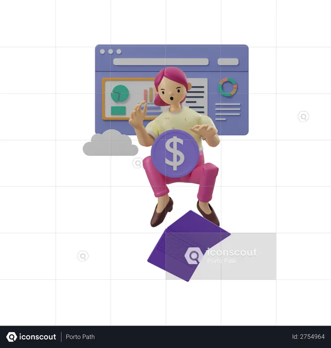 Female employee analyzing profit  3D Illustration