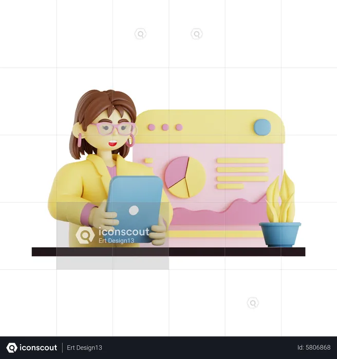 Female employee doing business analysis  3D Illustration