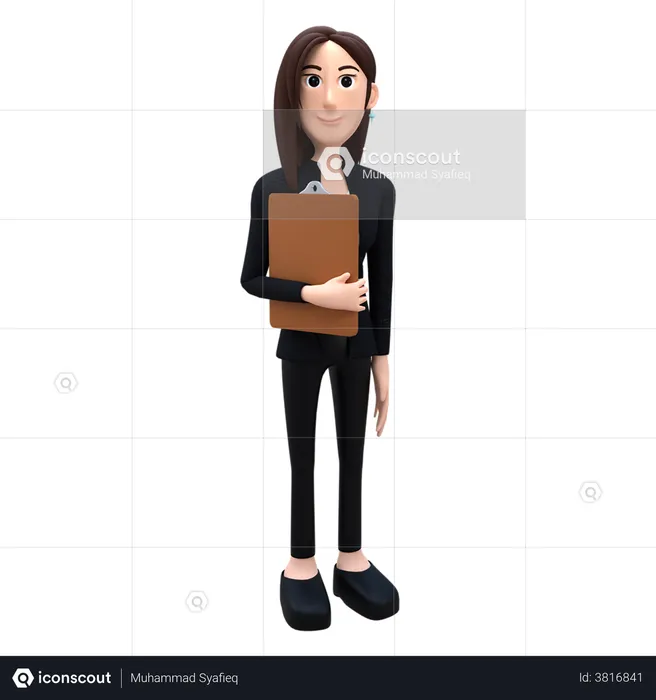 Female Employee Holding Clipboard  3D Illustration