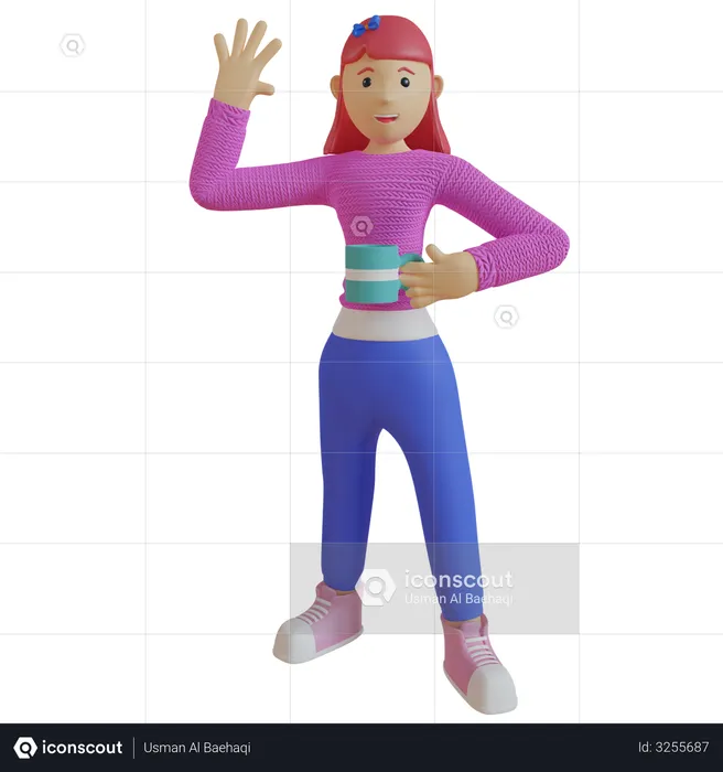 Female employee holding coffee cup  3D Illustration