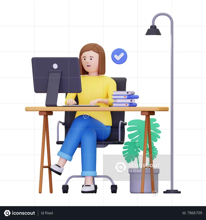 Female employee is finishing her work  3D Illustration