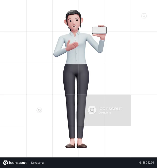 Female employee showing blank mobile screen  3D Illustration