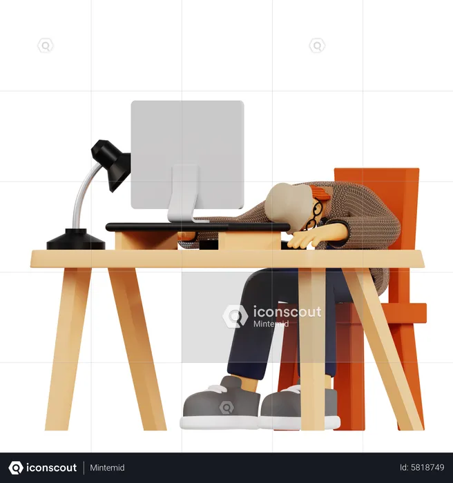 Female employee tired of working at office  3D Illustration