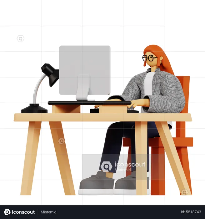 Female employee working at office  3D Illustration