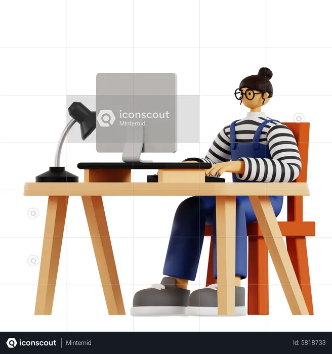 Female employee working at office  3D Illustration