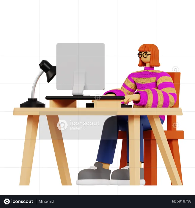 Female employee working at office  3D Illustration