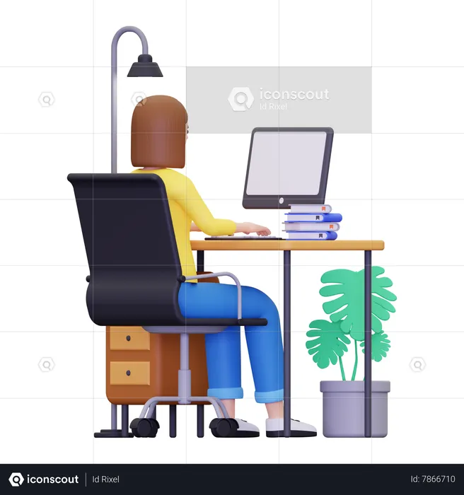 Female employee working in the office  3D Illustration