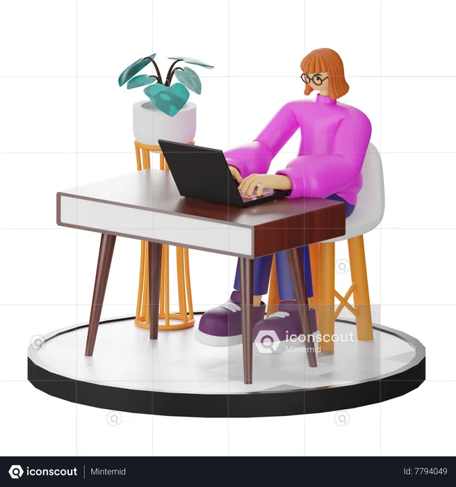 Female employee working on computer  3D Illustration