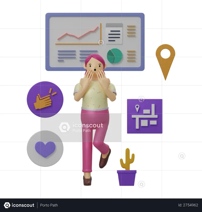 Female employee working on marketing  3D Illustration