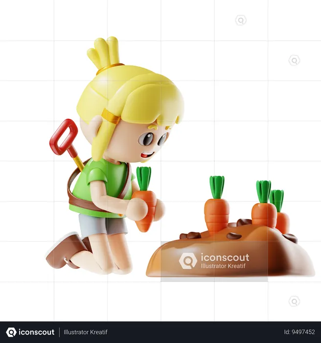 Female Farmer Planting Carrots  3D Illustration