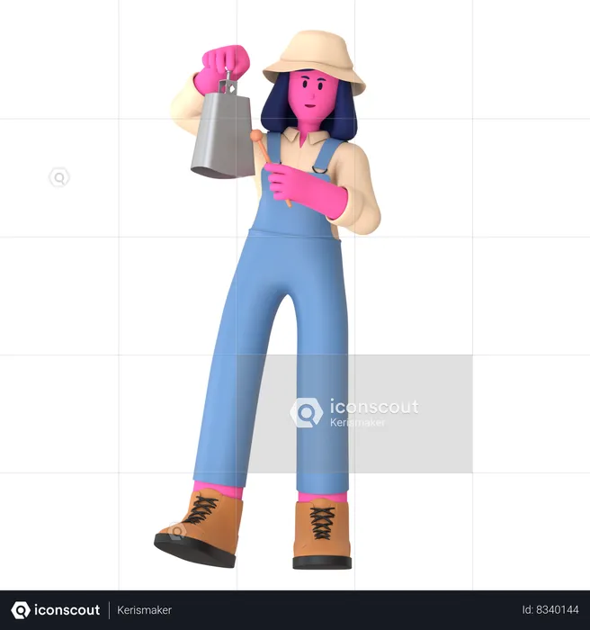 Female Farmer playing Cowbell  3D Illustration