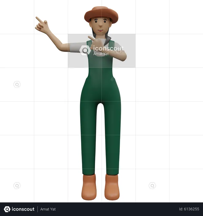 Female farmer pointing upward  3D Illustration