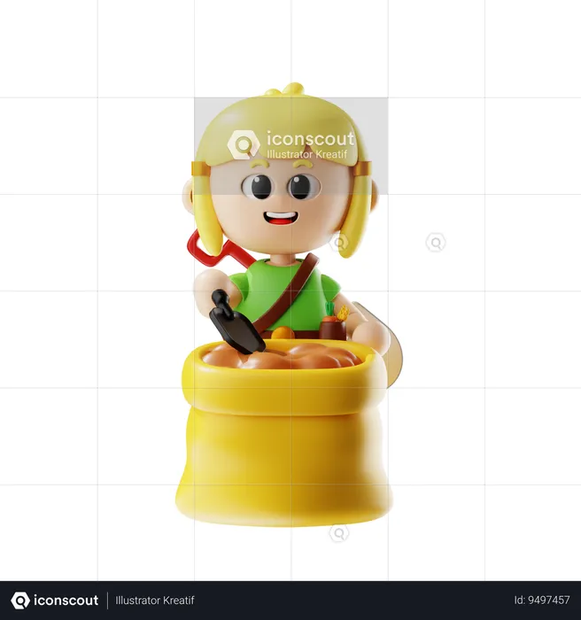 Female Farmer with Fertilizer Bag  3D Illustration