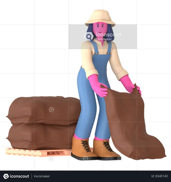 Female farmer with Wheat bag  3D Illustration