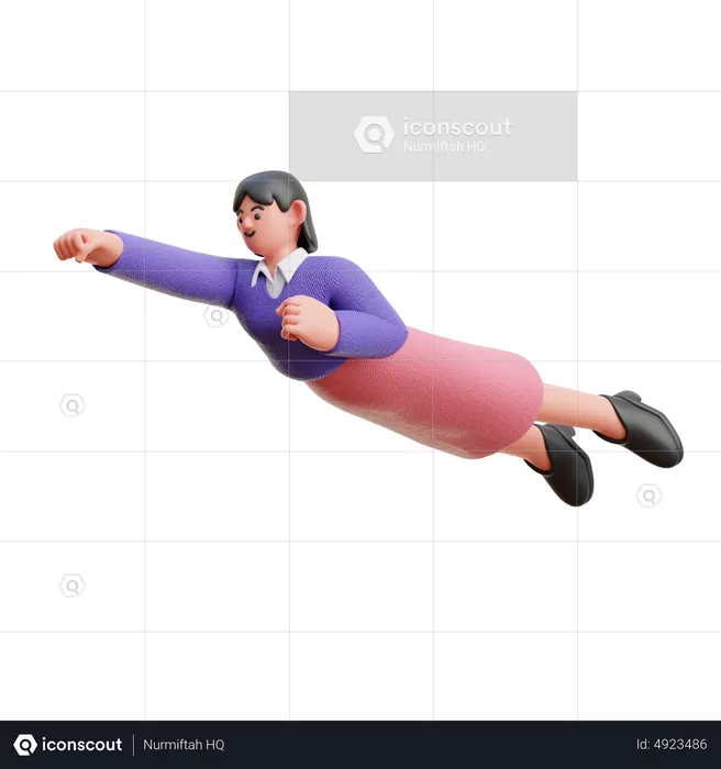 Female Flying On Air  3D Illustration