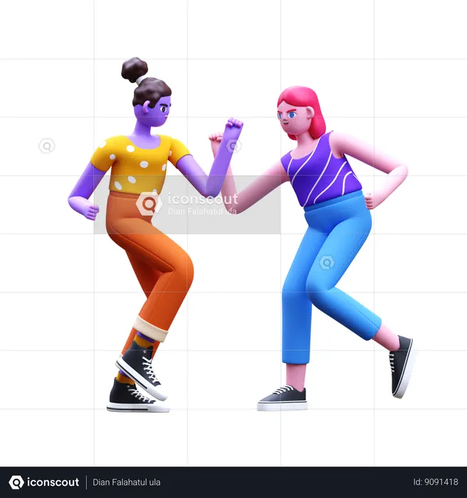 Female Friends Dancing  3D Illustration