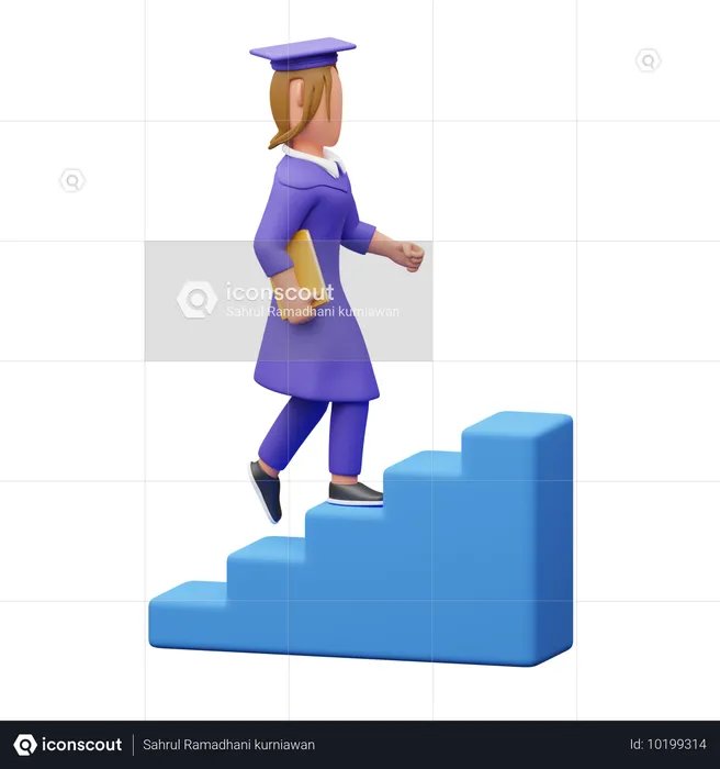 Female Graduated Student Climbing Stairs  3D Illustration