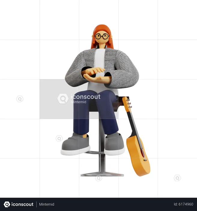 Female guitarist clapping after performance  3D Illustration