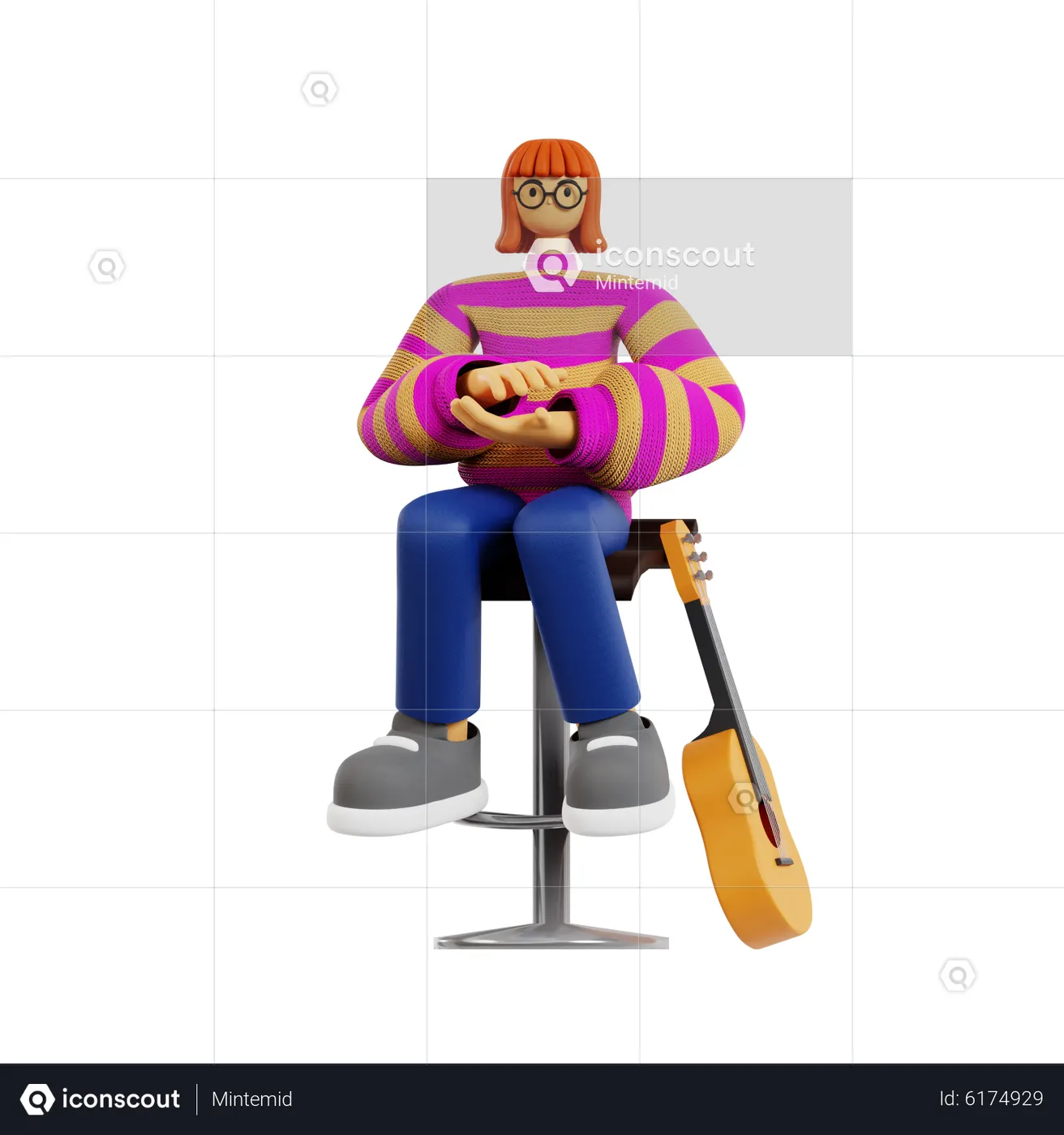 Female guitarist clapping after performance 3D Illustration download in