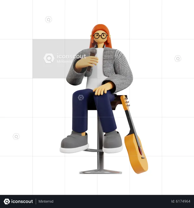 Female guitarist making announcement  3D Illustration