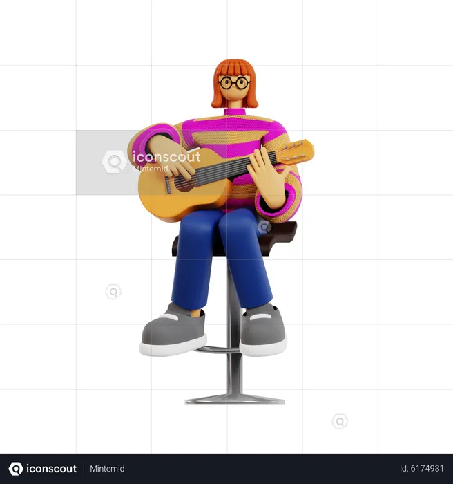 Female guitarist playing guitar  3D Illustration