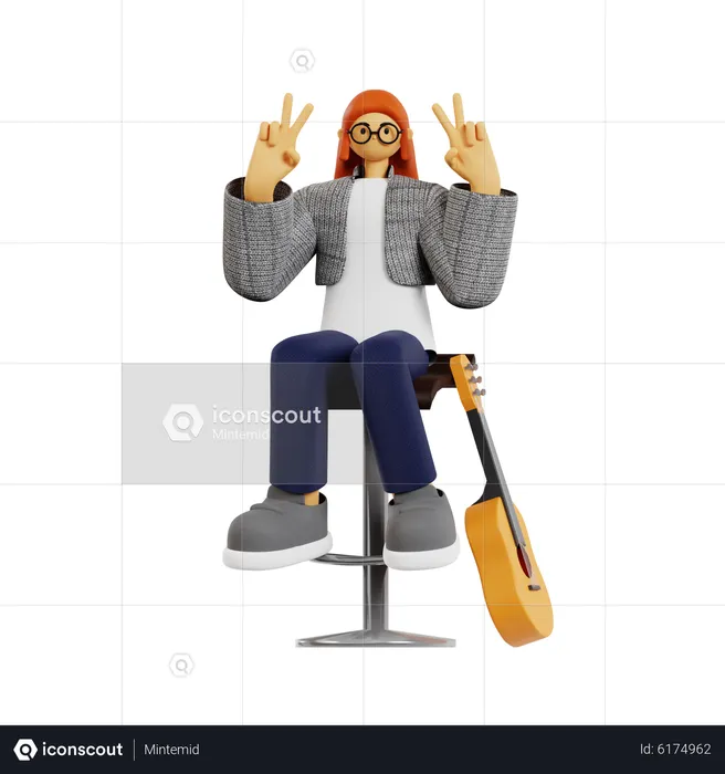Female guitarist posing for photo  3D Illustration