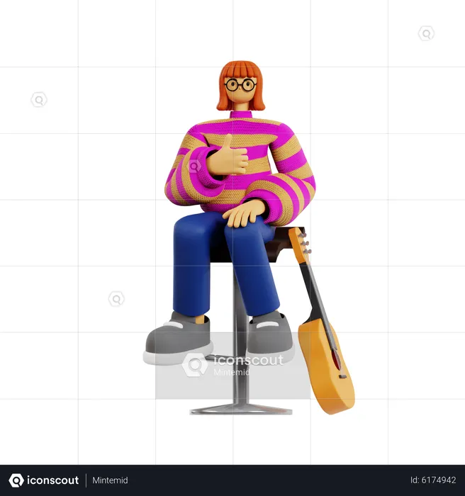 Female guitarist show thumbs up  3D Illustration