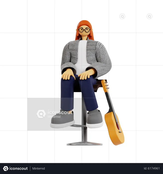 Female guitarist sitting on table  3D Illustration