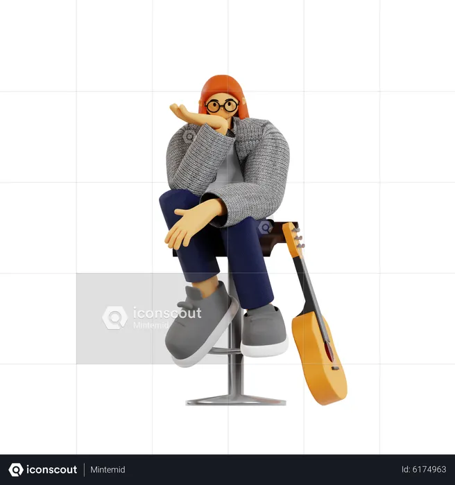 Female guitarist waiting for audience  3D Illustration