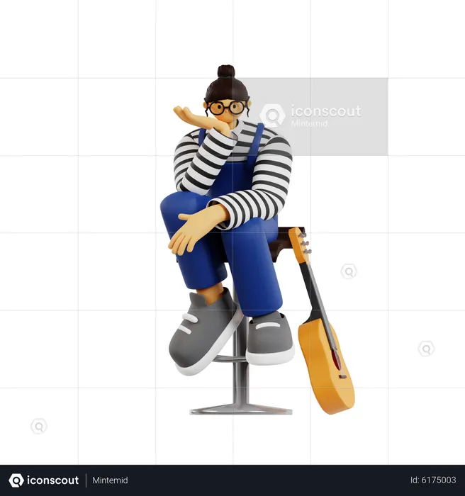 Female guitarist waiting for audience  3D Illustration