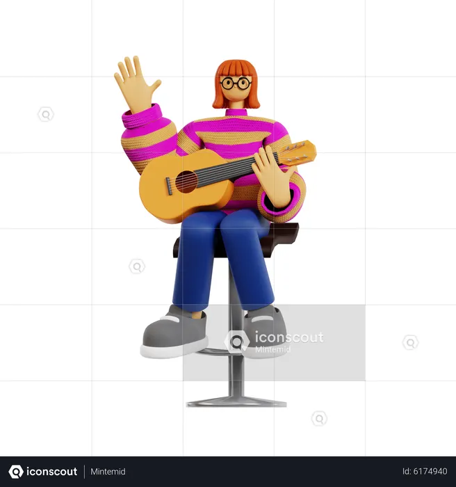 Female guitarist waving hand  3D Illustration