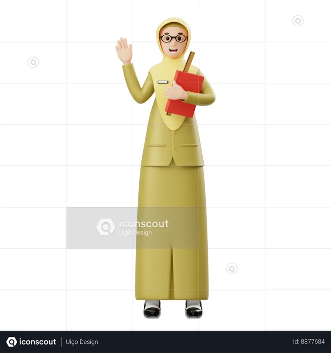 Female Hijab Teacher Greeting  3D Illustration