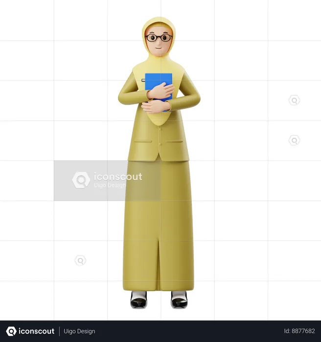 Female Hijab Teacher Holding Book While Giving Standing Pose  3D Illustration