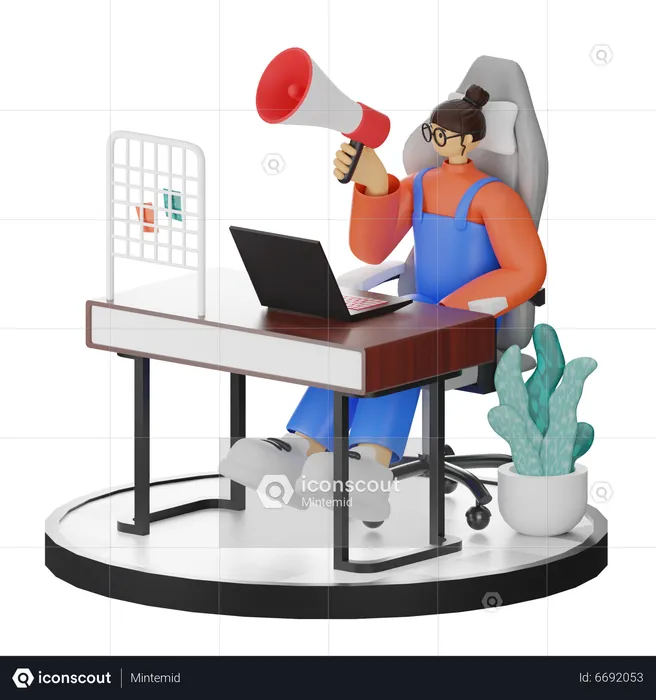 Female Holding Megaphone  3D Illustration