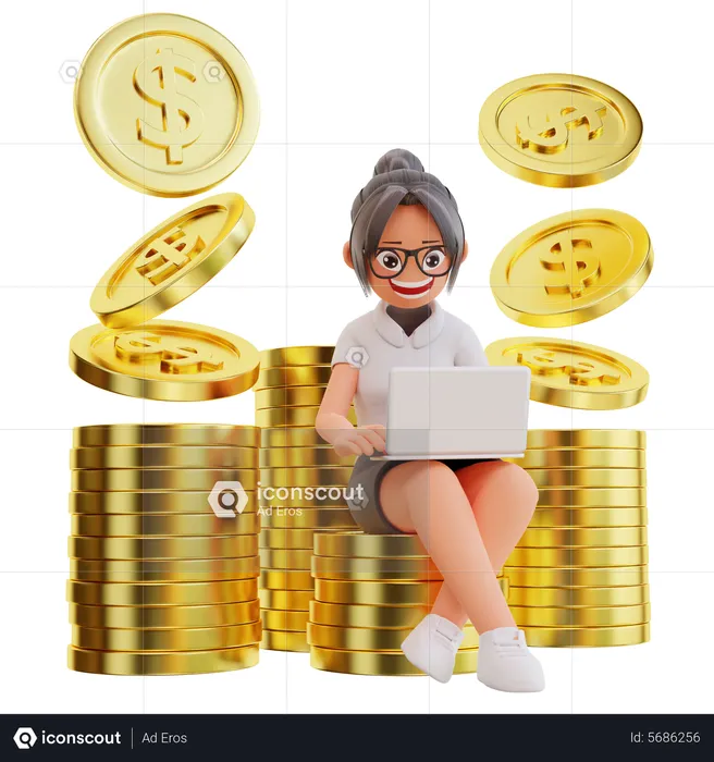 Female Investor doing online investing  3D Illustration