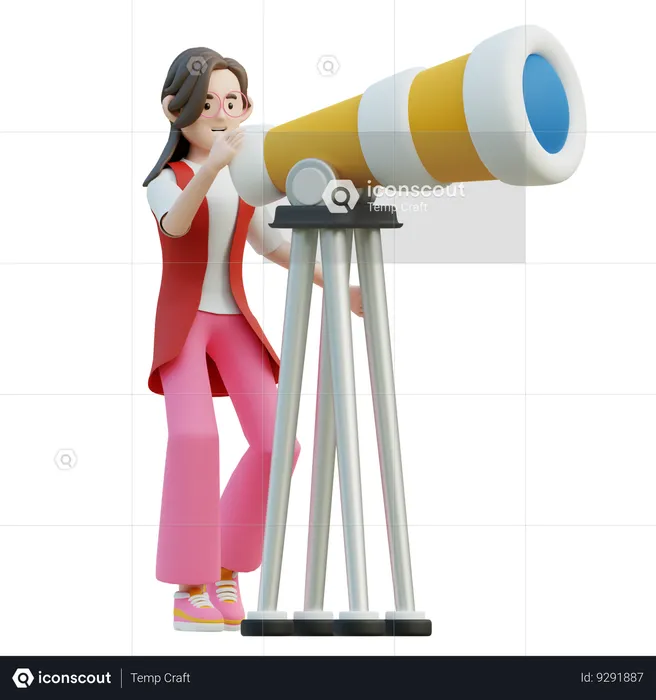 Female Looking Through Binoculars  3D Illustration