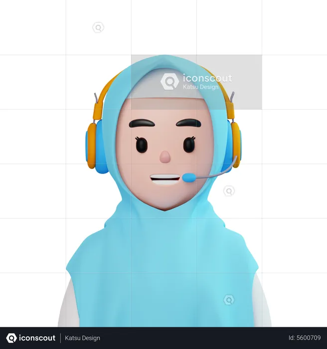 Female Moslem Cute Customer Call Service  3D Icon